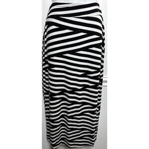 Anthropologie Maxi Skirt Striped Pull-on Lined Stretch Knit Size XS Black White